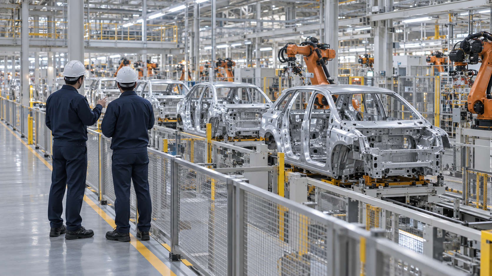 車体製造ラインで業務を確認するスタッフのイメージ
