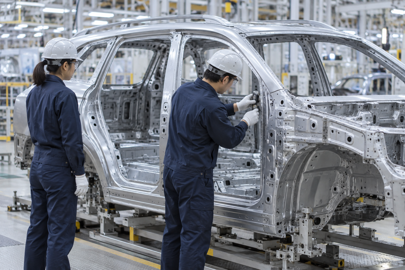 自動車の車体を検査する製造現場のイメージ